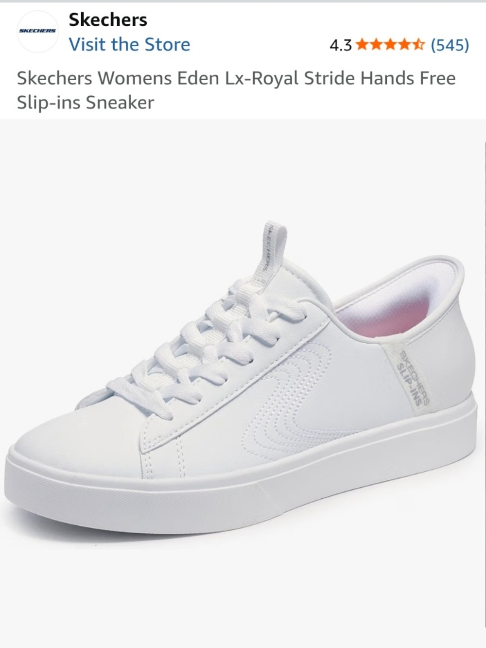 Skechers Women’s Eden LX Royal Stride White Slip‑On Sneaker